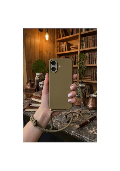 iPhone Uyumlu 17 Askılı Yumuşak Silikon İçi Kadife Telefon Kılıfı İp 130 Cm Haki