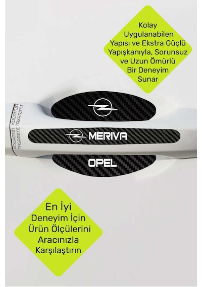 Araç Modeline Özel Opel Meriva Karbon Kapı Kolu Koruma Seti Beyaz Yazılı 8 Parça Şık Tasarım