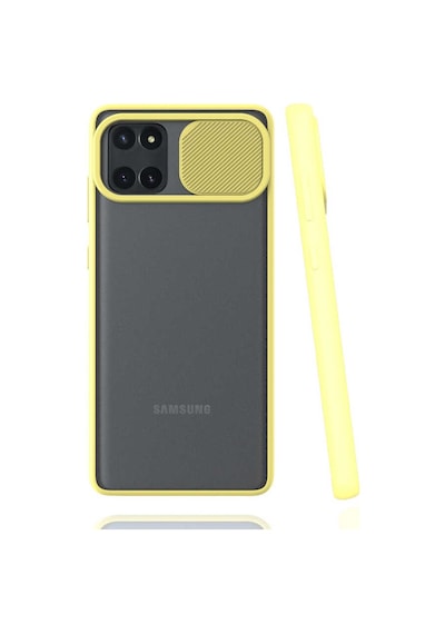 Ekılıf - Samsung Galaxy A81 Note 10 Lite Uyumlu Kılıf Slayt Sürgülü Arkası Buzlu Lensi Kapak - Siyah