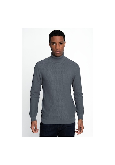 Tudors Erkek Slim Fit Balıkçı Yaka Desenli Antrasit Triko Kazak-25763 Antrasit