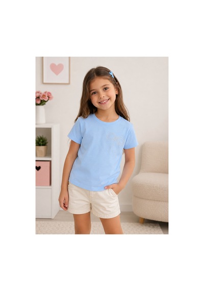 Tuffy Kids Fiyonk Taş Detaylı Kız Çocuk Tişört Açık Mavi 02-mavi