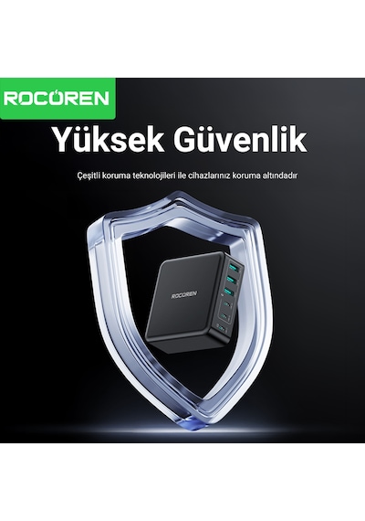 Rocoren 160w 3 Type-c Ve 3 Usb-a 6 Portlu Şarj Cihazı Laptop Uyumlu Gan Masaüstü Şarj İstasyonu