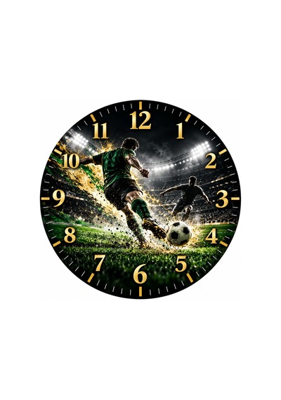 Futbol Temalı Duvar Saati 45 Cm Futbolcu Futbol Sahası Spor Kulübü Uv Baskı Sessiz Akar Mekanizma 946