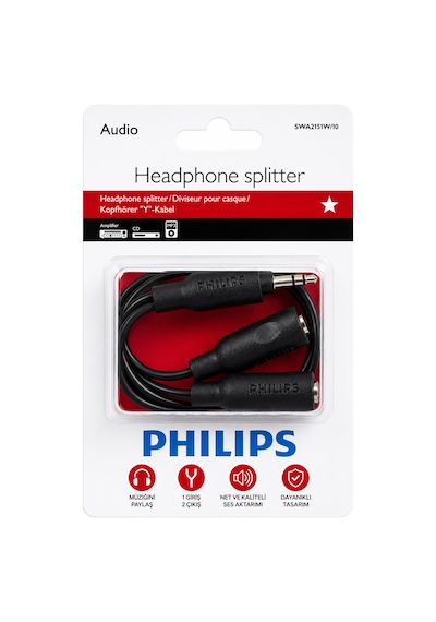 Philips Swa2151w/10 3.5mm Kulaklık Çoklayıcı Y Splitter Adaptör 1 Erkek - 2 Dişi Ses Dönüştürücü