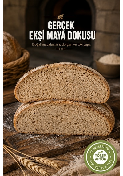Yörem Afyon Afyon Yöresinden Kara Fırın Usulü Hakiki Ekşi Mayalı Patatesli Tam Buğdaylı Köy Ekmeği 1,5kg 1 Adt