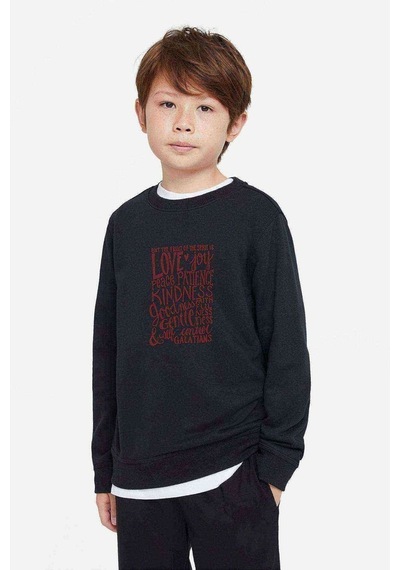 Tshirthane Love Joy Peace Baskılı Unisex Çocuk Siyah Sweatshirt (534649549)