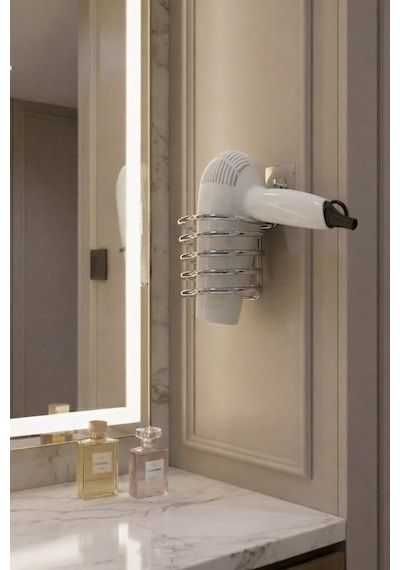 Sas Haus Metal Krom Yapışkanlı Saç Kurutma Makinesi Askısı - Banyo Duvar Düzenleyici Ms-012