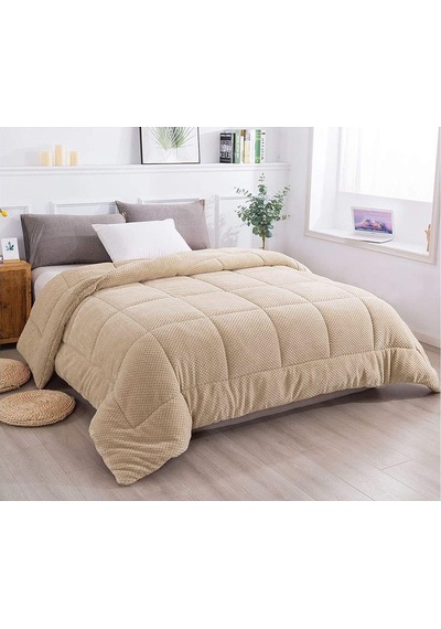 Ultra Yumuşak Çift Taraflı Wellsoft Peluş Yorgan Çift Kişilik Yıkanabilir 200x220 Cm Capp Cappuccino