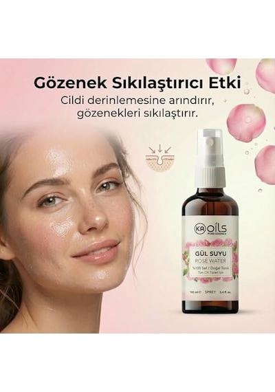 Tr Saf Gül Suyu - 100% Pure Rose Water 100 Ml - Doğal Gül Mayası Hidrolatı - Canlandırıcı Ve Nemlendirici Yüz T