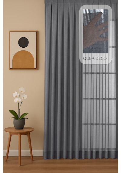 Natural Modern File Dokulu Keten Tül Perde Pileli Salon Oturma Odası Yatak Odası Çocuk Odası Antrasit