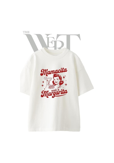 Thewert Pinup Margarita Tasarım Baskılı Ünisex Beyaz Oversize T-shirt