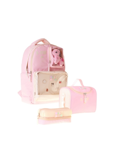 Calacilo K-pop Pink Pembe Peluş Aksesuarlı Pembe Kız Çocuk Üçlü İlkokul Okul Çantası Seti - Setcc-c4107a