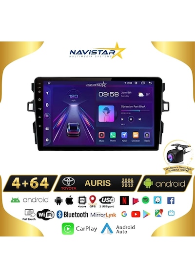 Toyota Auris 2006-2012 Model 4gb + 64gb Android 13 Kablosuz Carp