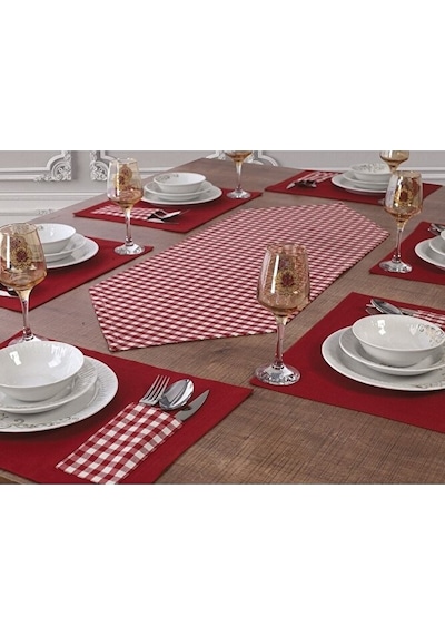 Amerikan Servis Kırmızı 6lı Supla Ve Runner Set Ve 6 Adet Pamuklu Kırmızı