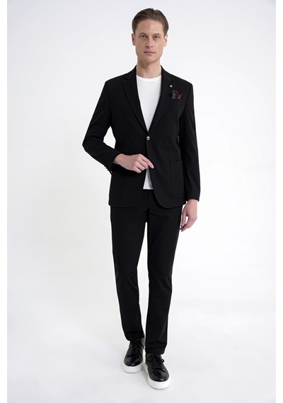 Comfort Fit Çift Yırtmaç Torba Cep Metal Düğmeli Siyah Blazer Ceket C 734