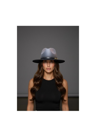 Gigi Luxe Özel Tasarım Fedora Fötr Şapka Ayarlanabilir Gold Aksesuarlı Kovboy Fötr Siyah Siyah