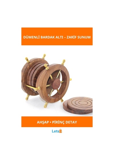 Pirinç Dümenli Ahşap Bardak Altlığı 6'lı Set 1 Adet