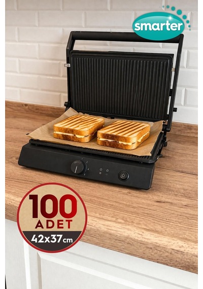 Smarter 100 Adet Ağartılmamış Hazır Kesilmiş Pişirme Kağıdı Airfryer 42x37cm Yapışmaz
