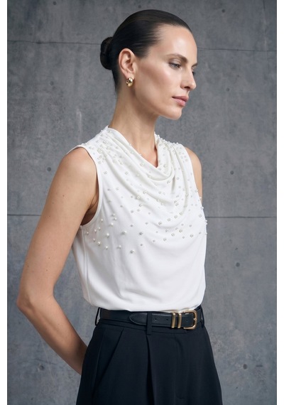 Sateen İnci Detaylı Bluz - Ekru-137356