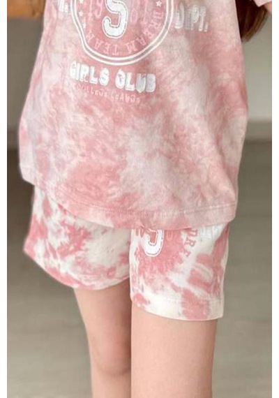 Riccotarz Kız Çocuk Florida Yazı Baskılı Penye T-shirt Pudra Şortlu Takım Pudra