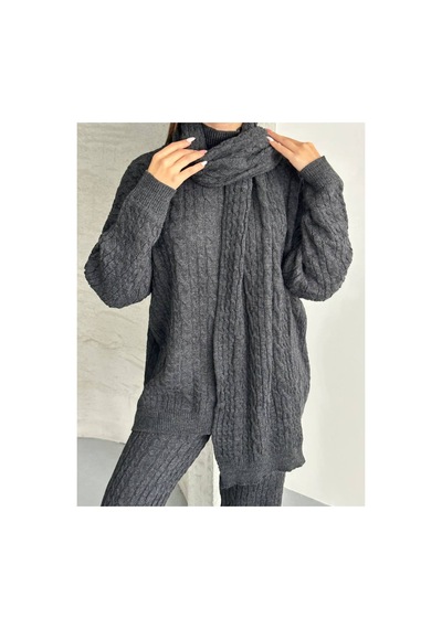 Asur Boutique Asur Butik Kadın Atkılı Triko Standart Beden Takım 38-42 Gri