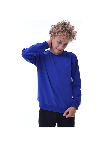 Mavi Erkek Çocuk Sweatshirt Rahat Kalıp Pamuklu İki İplik Kumaş Mavi