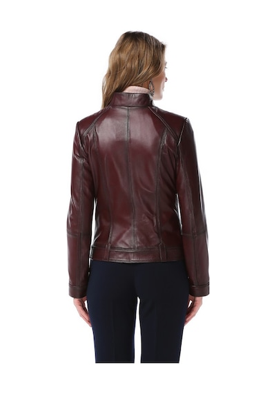 Dericlub Siena Kadın Slim Fit Hakiki Deri Mont Bordo Null Bordo