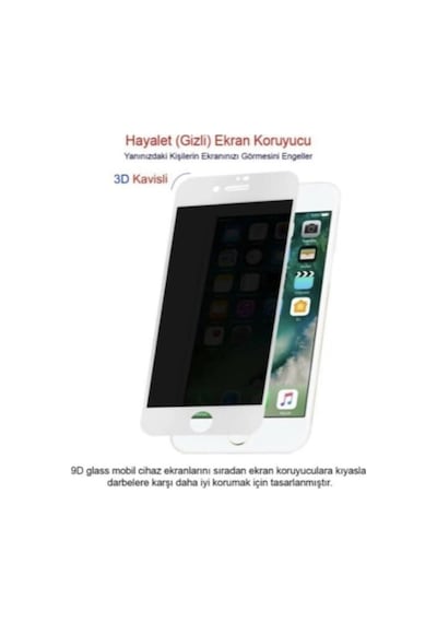 Apple  Uyumlu  iPhone 6 6s Beyaz Privacy Kavisli Hayalet Gizlilik Filitreli Full Ekran Koruyucu