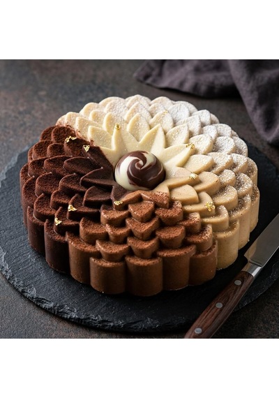 Deconox Klasik Dilimli Çiçek Tasarımlı Silikon Kek Kalıbı - Yapışmaz Ve Esnek Pasta Kalıbı 22x5 Cm, 1 Adet Diğer