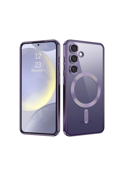 Fibaks Galaxy S22 Uyumlu Kılıf Kamera Lens Korumalı Magsafe Şarj Destekli Şeffaf Renkli Yumuşak Kapak Mor