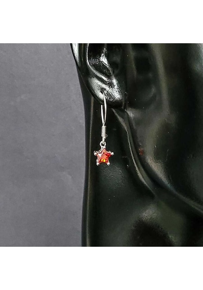 Nusret 925 Ayar Gümüş Yıldız Model Sentetik Yakut Taşlı Küpe