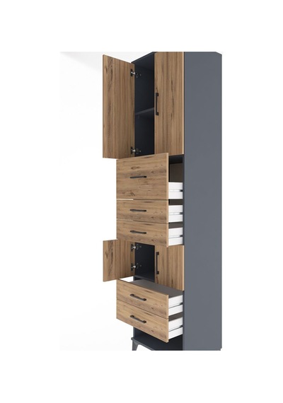 Hyperion Dolap 3 Raflı 5 Çekmeceli 4 Kapaklı 60x44x243 Antrasit-çam Antrasit