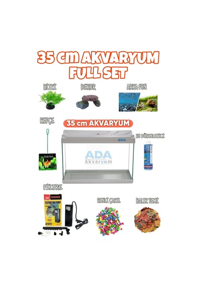Ada Akvaryum Full Akvaryum Seti Beyaz Renk 35x25x15 Cm 9 Parça