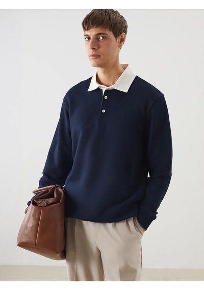 Lcw Vision Lacivert Polo Yaka Uzun Kollu Erkek Sweatshirt