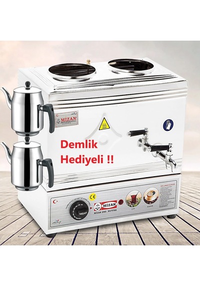Mizan Çift Demlikli Pleytsiz Çay Kazanı 20Lt-2 Adet Demlik (487419494)