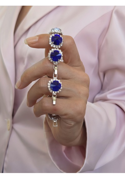 Riviere Kristal Taşlı Çiçek Model Lacivert Renkli Bileklik