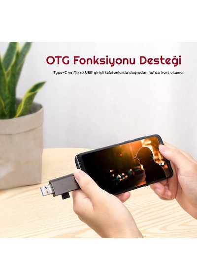 Exeo Usb 3.0 Type-C Mikro Usb Sd Tf Otg Hafıza Kart Okuyucu