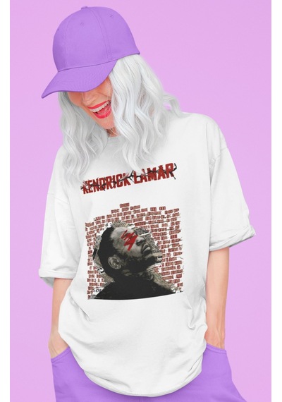 Kendrick Lamar Rapper Baskılı Unisex Oversize Şarkıcı Tişört Beyaz