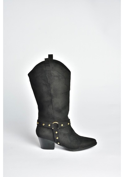 Fox Shoes V820320302 Siyah Süet Kalın Topuklu Kadın Çizme Siyah