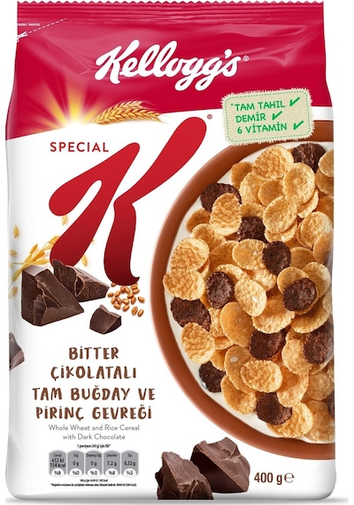 Kellogg's Special K Bitter Çikolatalı Kahvaltılık Tam Buğday Ve Pirinç Gevreği 3 x 400 G