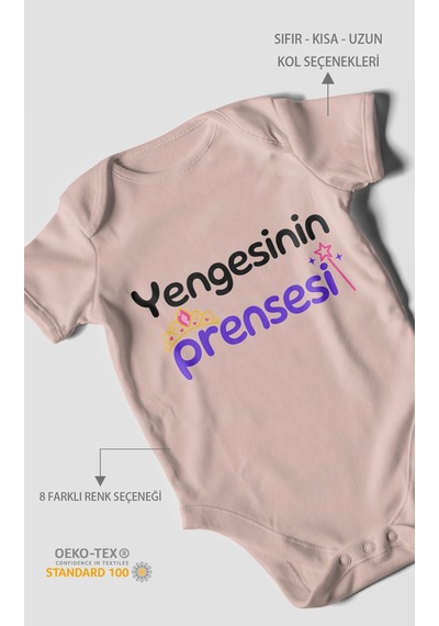 Morivokids Yengesinin Prensesi Kısa Kollu Bebek Body %100 Pamuk Pastel Pembe