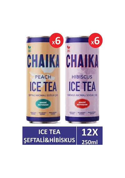 Chaika Ice Tea 250 Ml, 6 X Şeftali & 6 X Hibiskus