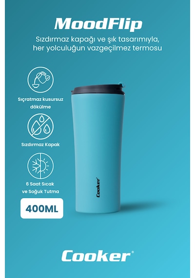 Cooker Moodflip 400 Ml Paslanmaz Çelik Bardak Termos Ckr2050 Mavi