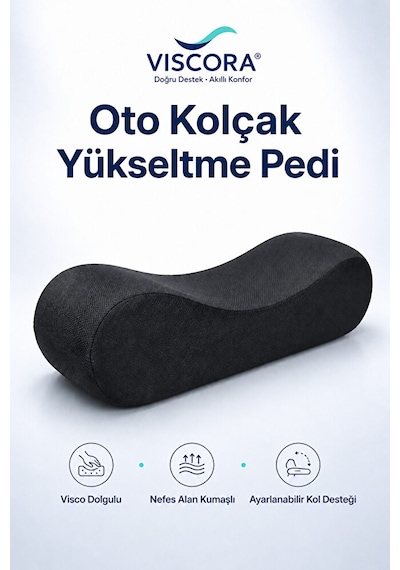 Oto Kolçak Yükseltme Pedi Visco Dolgulu, Nefes Alan Kumaşlı, Ayarlanabilir Kol Desteği
