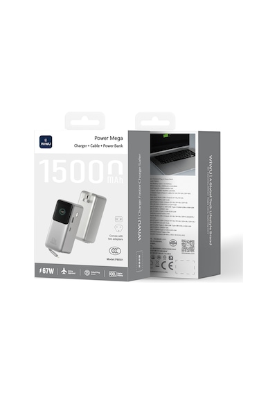 Wiwu Pm-501 Power Mega Serisi Type-c Çıkışlı Taşınabilir Powerbank Pd 67w 15000mah Gümüş