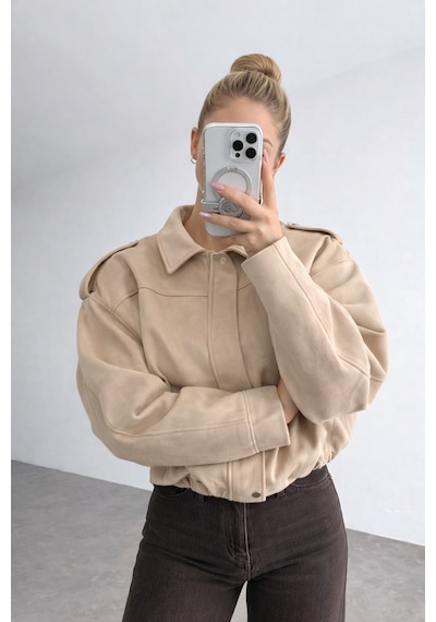 Prifaldi Zr Oversize Bej Süet Bomber Ceket