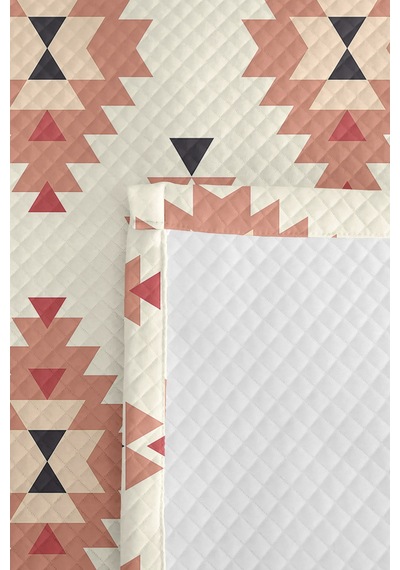 Etnik Geometrik Pudra Genç Odası Tek Kişilik Pike Takımı - Bohem Antrasit 160x220 Cm Yatak Örtüsü Ekru