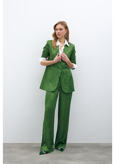Sateen Desenli Saten Pantolon - Yeşil-134958 Yeşil