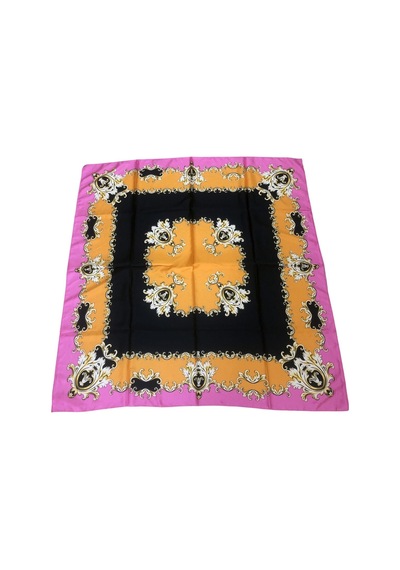 Tikitonki Kare Kesim Etnik Çiçek Desenli Saten Pembe Eşarp - 90x90 Pembe Pembe