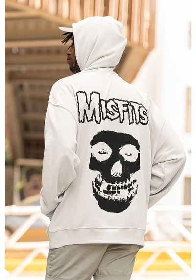 Sevbano Misfits Müzik Grubu Baskılı Unisex Oversize Rock Metal Hoodie Beyaz